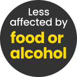 Less affected by food or alcohol