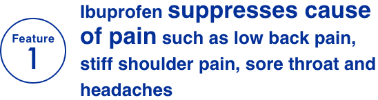 Feature 1 Ibuprofen suppresses cause of pain such as low back pain, stiff shoulder pain, sore throat and headaches