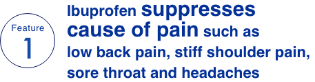Feature 1 Ibuprofen suppresses cause of pain such as low back pain, stiff shoulder pain, sore throat and headaches