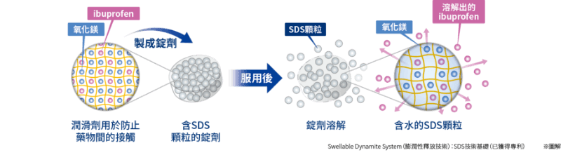 Swellable Dynamite System（膨潤性釋放技術）：SDS技術基礎（已獲得專利）※圖解