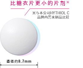 比糖衣片更小的片剂※ ※与本公司HYTHIOL C品牌内历来制品比较 直径约8.7mm