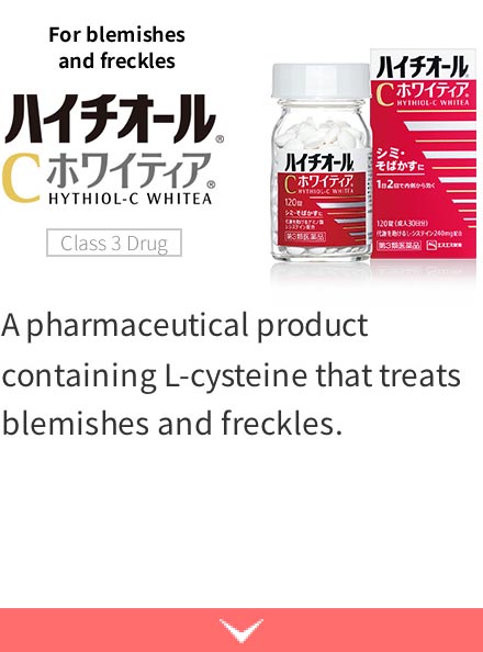 A pharmaceutical product containing L-cysteine that treats blemishes and freckles.